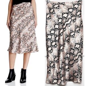 NWT L’AGENCE 90s Silk Satin Blush Snake Print High Waist Bias Cut Midi Skirt S